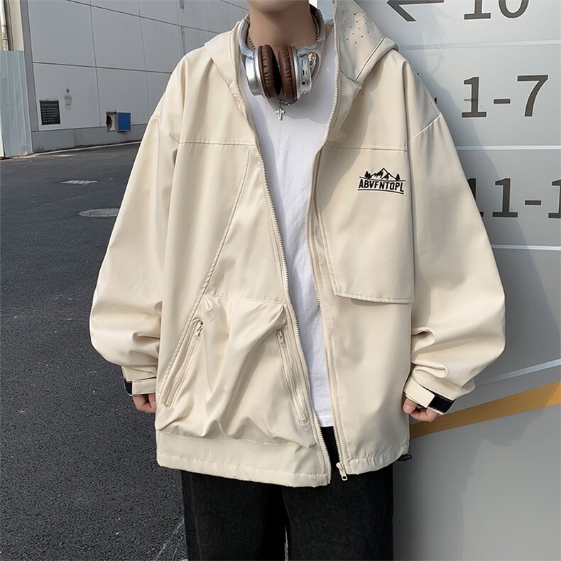 秋冬男连帽夹克衫侧边开叉字母印花冲锋衣外套JK9283P68,男装夹克,星座1013-1