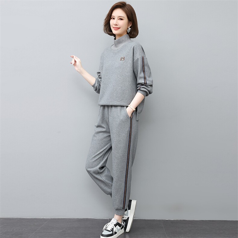 加绒套装女2023年新款冬季时尚运动休闲卫衣洋气减龄小个子两件套,女装套装/套裙,忆绮罗