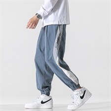 港风2024秋冬新款撞色拼接宽松束脚运动休闲潮牌裤子2107-P45控69,男装休闲裤,星座914-3