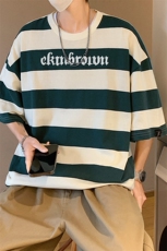 1港风美式字母印花设计大码M-5XL潮条纹短袖T恤男77023P35控58，男装T恤，星座226-2
