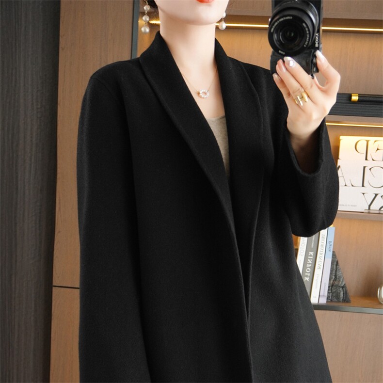 女士羊毛大衣长款简约设计秋冬保暖羊毛，女装双面呢大衣，赛欧妮
