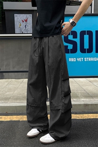 特批P30无差价夏季复古褶皱拼接冰感冰丝顺滑大码休闲裤男K5788B图片