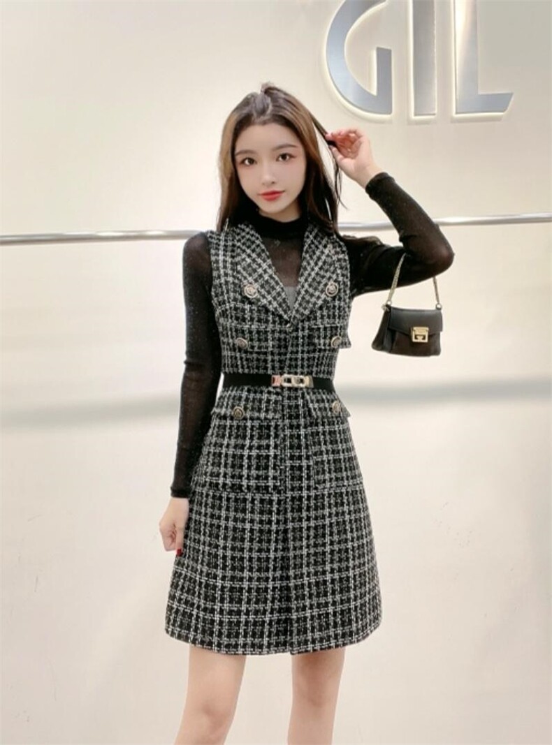 现货秋冬真两件连衣裙，女装连衣裙，嘉利得