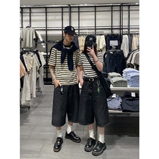 网图有货夏季复古丹宁蓝七分裤休闲阔腿宽松牛仔裤男女A655-P40，男装牛仔裤，星座1505