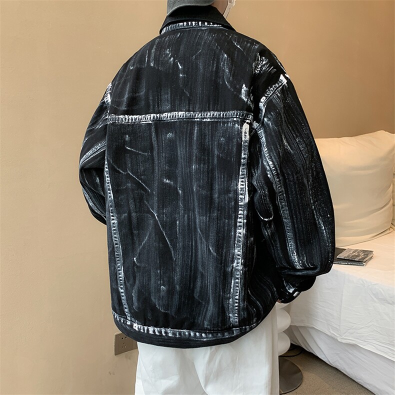 潮复古喷漆做旧设计感牛仔夹克男痞帅外套JK0331-P68,男装夹克,星座308B-1
