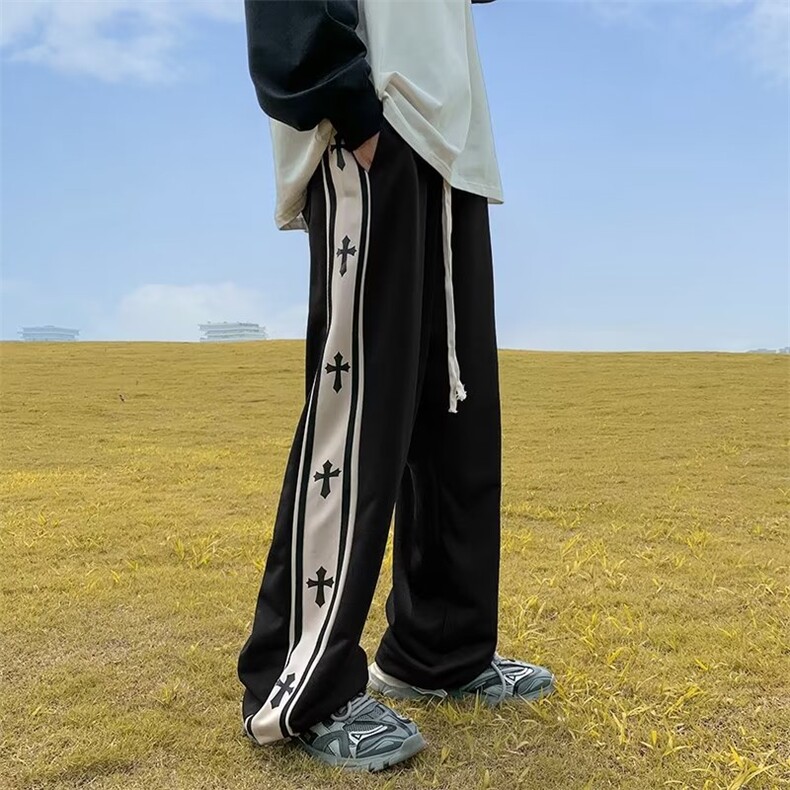 裤子男美式复古拼接撞色运动裤潮牌宽松直筒休闲长裤K4535-P33,男装休闲裤,星座412-3