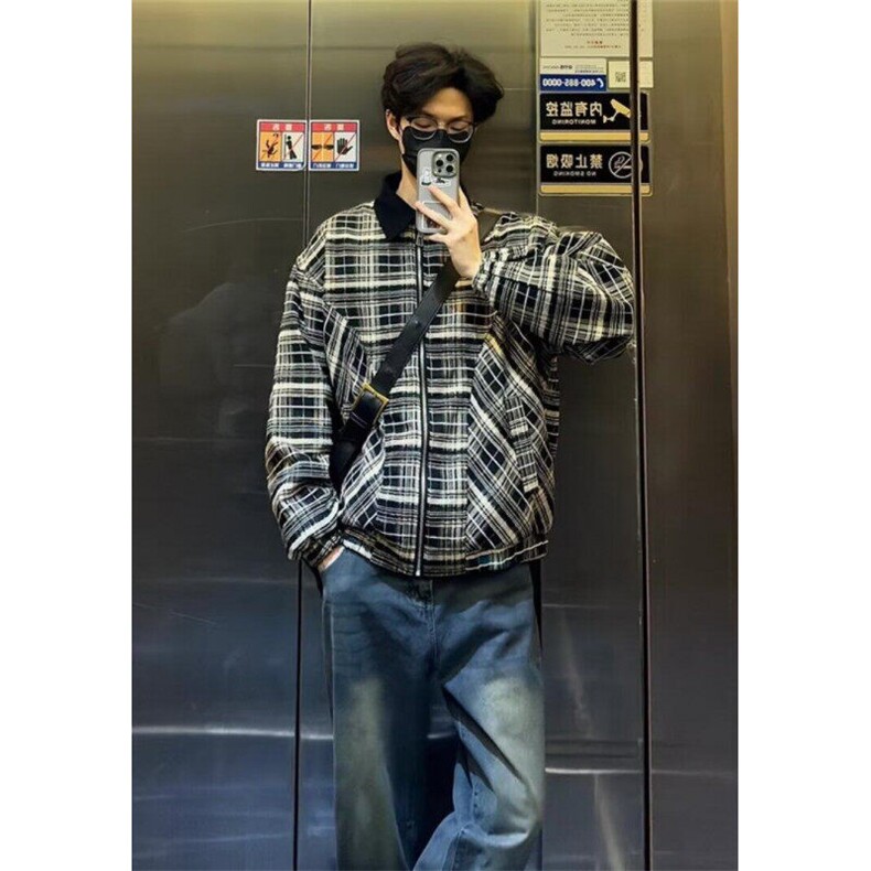 【有货】DJ642-P68春秋时尚千鸟格夹克男潮牌工装外套男格纹上衣图片