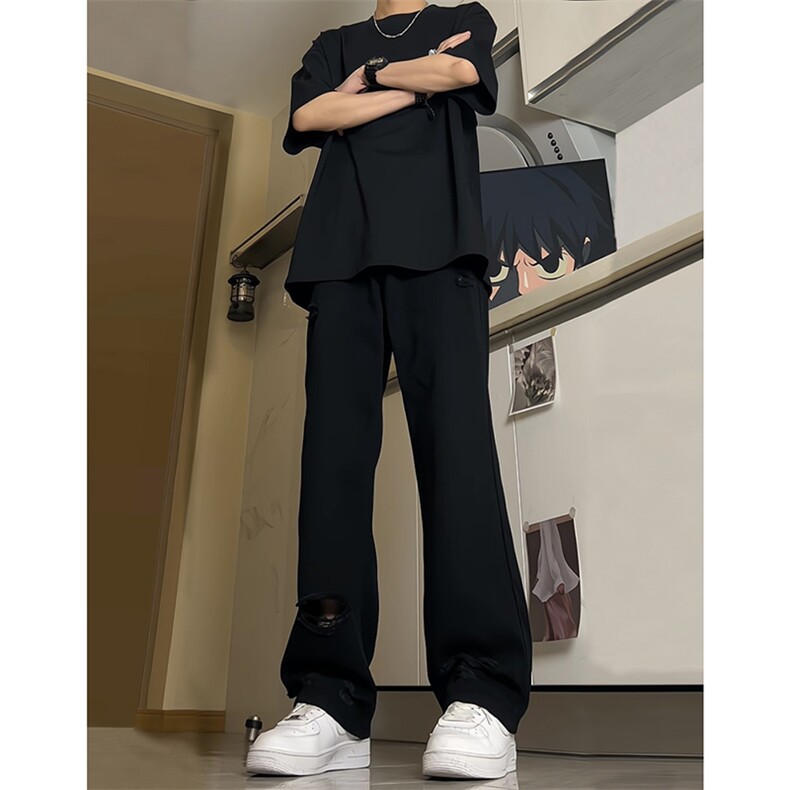 现货夏季显瘦破洞设计感宽松直筒高街薄款休闲牛仔裤K5802-特P35,男装牛仔裤,星座205