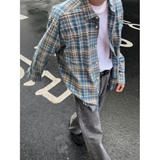 美式流苏破坏格子衬衫秋潮牌小众毛边设计男女衬衣外套CY1225-P31，男装衬衫，星座412-1