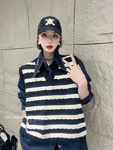 爱美欧，现货，条纹牛仔两件套图片