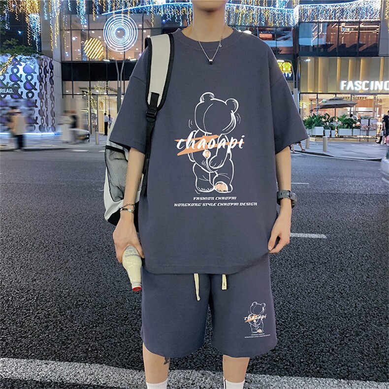 ！2024夏季新款男士华夫格短袖T恤套装青少年学生HTZ45P50图片