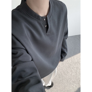 卫衣男春季新款港风宽松华夫格大码长袖T套头外套CX5701-特P28图片