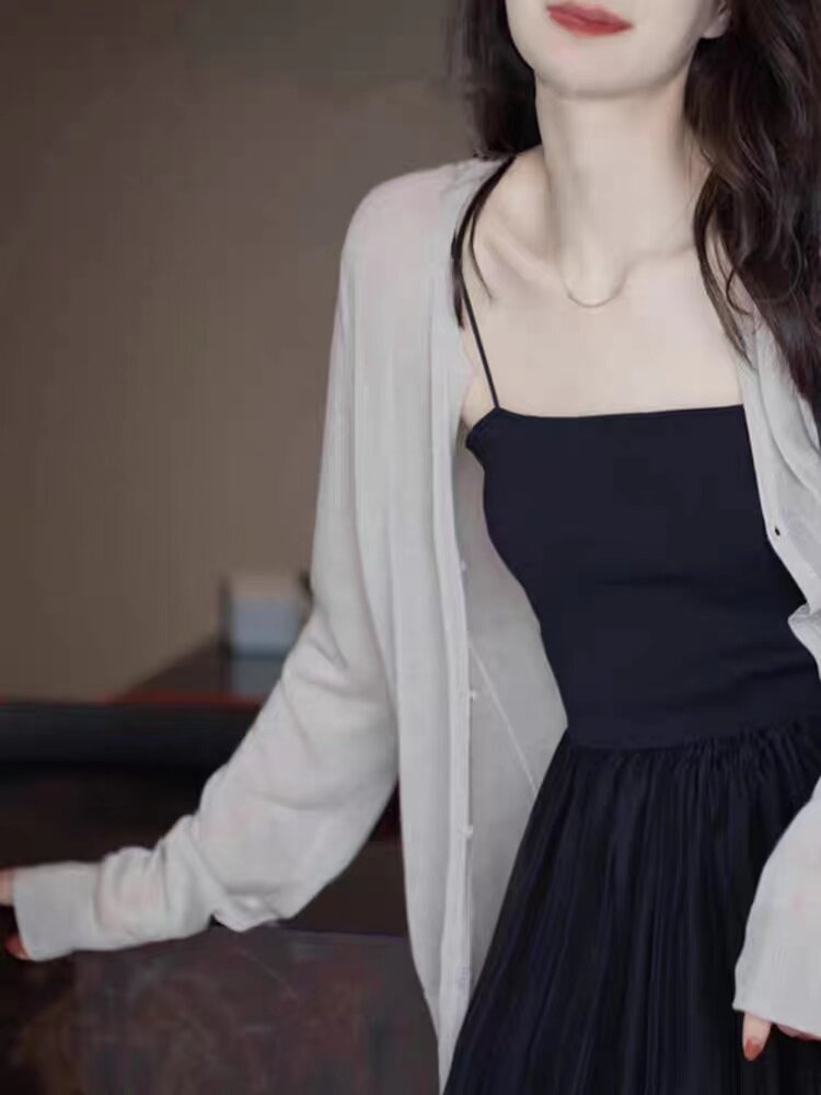 春秋针织透纱冰麻闪丝防晒外套图片