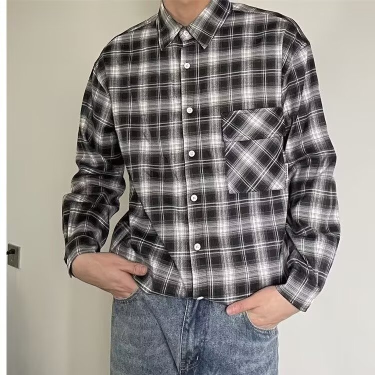 复古高街格子衬衫男慵懒风宽松休闲情侣痞帅潮衬衣CSA13-P42,男装衬衫,星座208-5