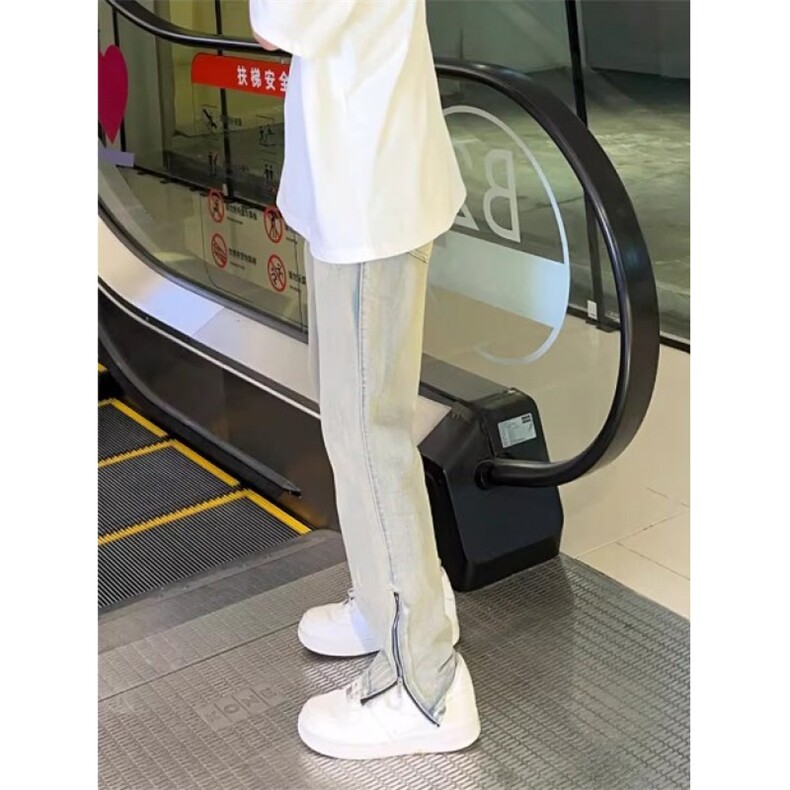 1506A/G9930/P44弯刀牛仔裤复古做旧黄泥染拉链开叉男直筒裤子,男装牛仔裤,星座1506A
