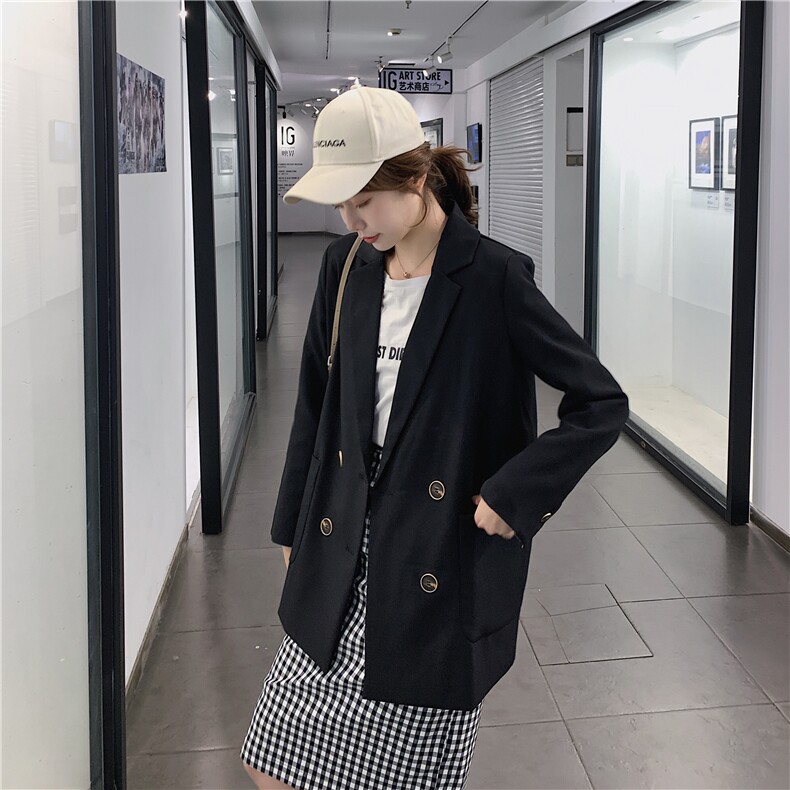 超好看黑色西装领毛呢外套女2024冬季新款学院风减龄加厚呢子大衣，女装西装，浙宝123