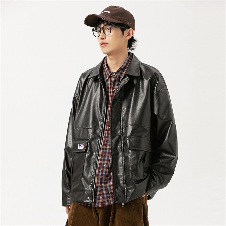 2026春季新款男装日系潮牌宽松纯色皮外套休闲夹克JK566-F123,男装夹克,电商A101（原外27）