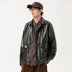 2026春季新款男装日系潮牌宽松纯色皮外套休闲夹克JK566-F123，男装夹克，电商A101（原外27）
