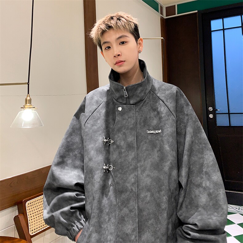 XZ213-JK8934-P108控138港风美式日系复古扎染宽松百搭立领夹克,男装夹克,星座213