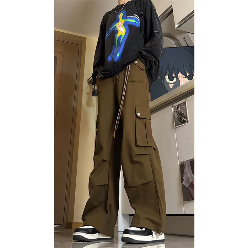 美式降落伞兵工装裤男高街复古褶皱休闲裤阔腿直筒KZ012P78加绒88,男装工装外套,电商B312