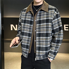 毛呢格子羽绒服男假两件翻领外套保暖上衣标50B317/6535/P225，男装羽绒服，电商B317