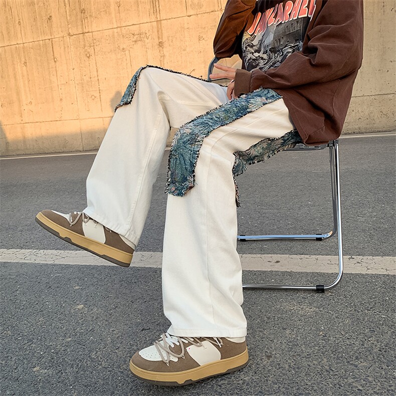 牛仔裤男款美式vibe高街设计感小众毛边贴布休闲长裤N01043-P45,男装休闲裤,星座308B-1