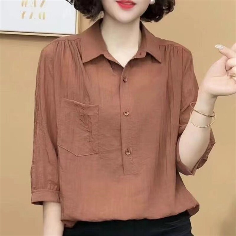 2025简约百搭冰感天丝麻中袖女，女装T恤，思沃羊绒