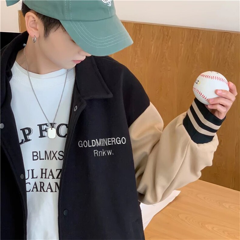 翻领棒球服秋冬季新款美式宽松百搭设计感撞色小众情侣夹克外套,男装夹克,星座1210-1