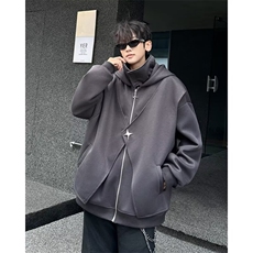 i人社恐假两件开衫卫衣男款春秋加绒厚重磅硬挺美式高领连帽外套，男装卫衣，星座1116-2