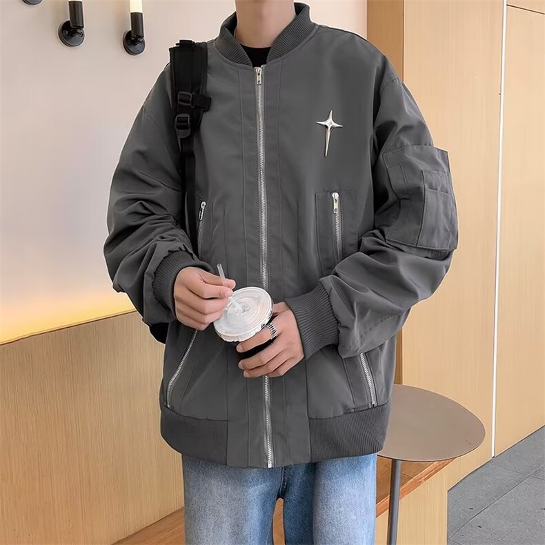 2023春秋痞帅外套男ins高街潮牌港风韩版潮流宽松夹克JK01056-P60图片