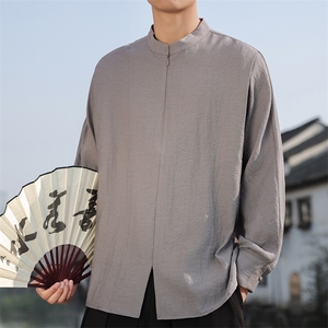 2025春季新款男装新中式棉麻唐装风衬衣立领亚麻衬衫 C177-P70图片