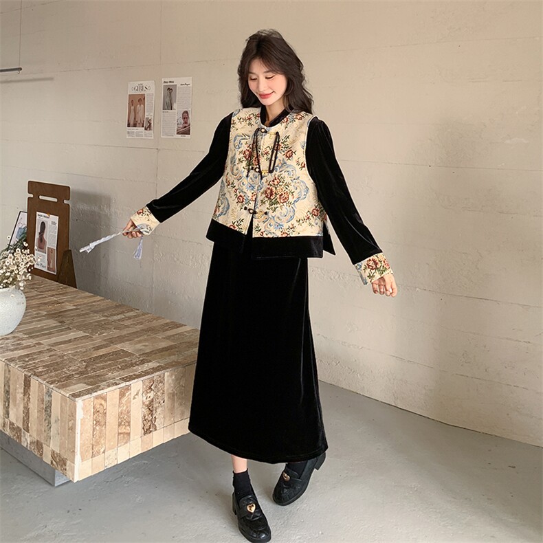 26春季现货风马甲丝绒连衣裙套装2C032316P145K208,女装连衣裙,2C032