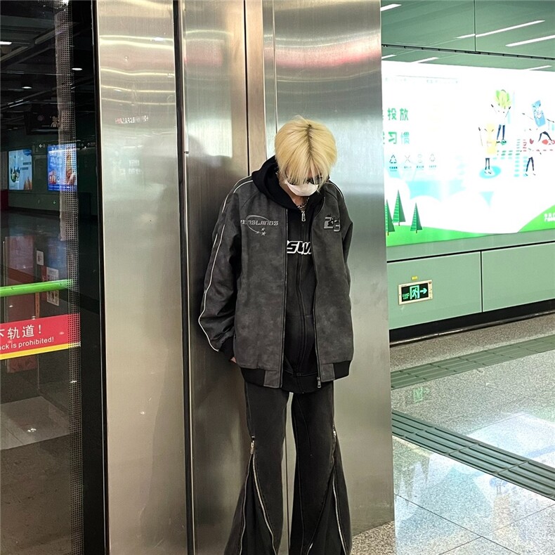 春秋新款复古PU皮外套男宽松美式情侣棒球领机车外套GAA6P70,男装工装外套,星座1013-5