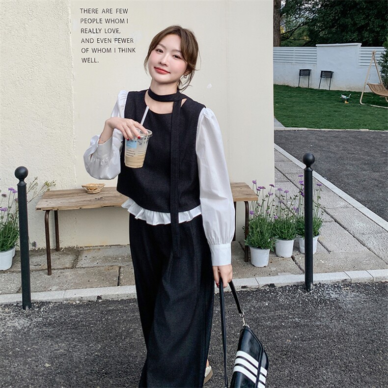 韩系气质高级感小香风套装女春季2025新款假两件上衣阔腿裤两件套，女装套装/套裙，2C225
