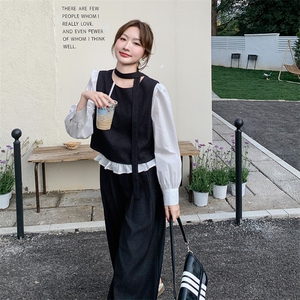 韩系气质高级感小香风套装女春季2025新款假两件上衣阔腿裤两件套图片