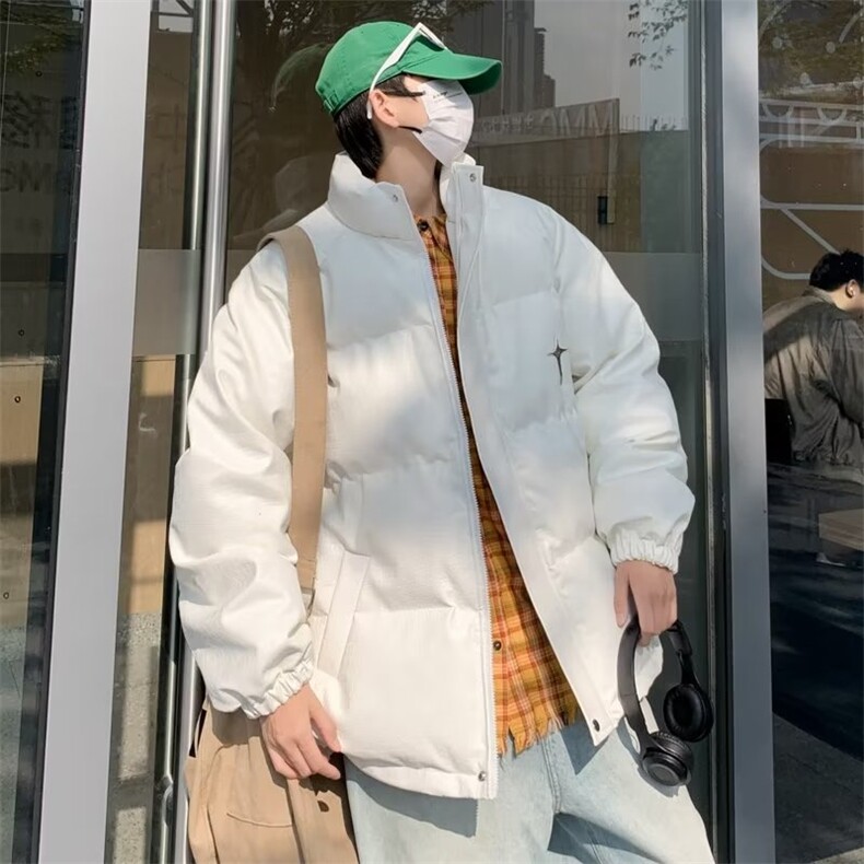 白色pu皮棉服男2024冬季新款立领面包服潮牌加厚棉衣W326-P110,男装棉衣,星座1109-3