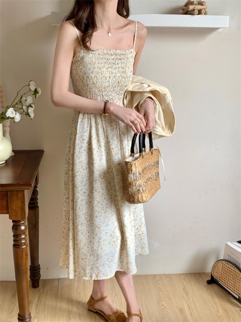 春款水洗外套吊带碎花裙两件套套装，女装背心吊带，佳其