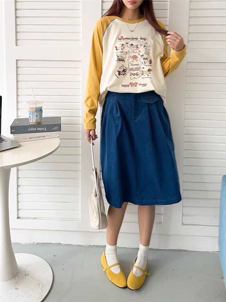 2025年秋季休闲风长插肩腊肠狗打底，女装T恤，湘姗