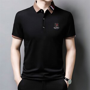夏季新款2022翻领冰丝短袖t恤男商务休闲刺绣POLO衫半袖体桖男装图片