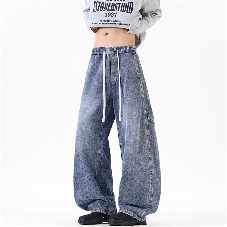 新款阔腿橡胶弯刀牛仔裤秋季新款潮牌宽松水洗休闲长裤子7460-P48，男装牛仔裤，星座1006-1