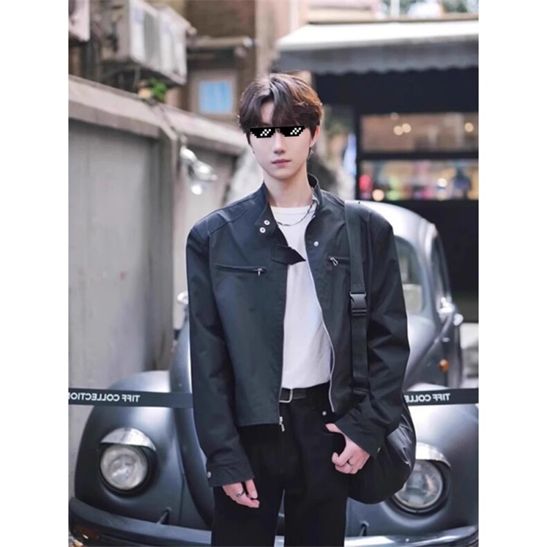 W10291-P58网图现货高级感短款立领垫肩外套韩版潮牌机车服夹克,男装夹克,星座1608