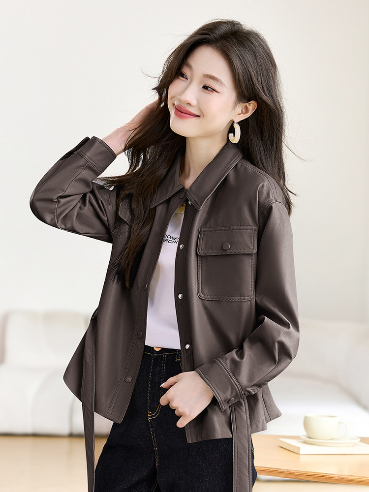 皮衣外套女2025春新款小个子今年流行爆款高级感气质短款收腰夹克,女装皮衣,贵人树