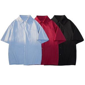 白底平铺立体亚麻短袖衬衫男夏季宽松慵懒大码衬衣外套DC28002P50图片