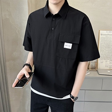 轻熟风男士polo衫重磅设计感款工装假两件短袖T恤半袖A409-1，男装T恤，电商A409-1