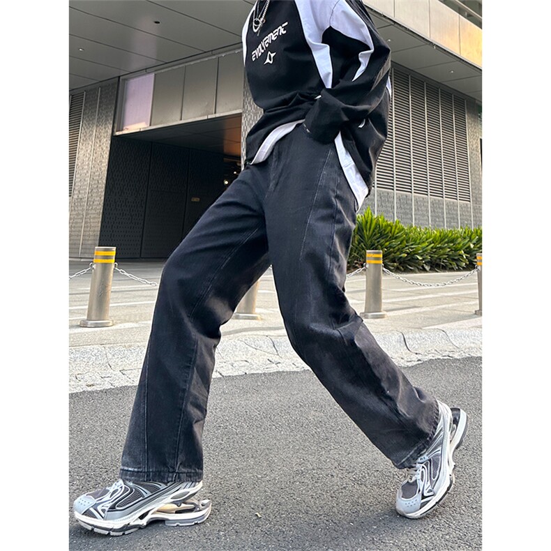 美式高街vibe风直筒长裤欧美痞帅男hiphop复古水洗拼接工装牛仔裤,男装牛仔裤,星座301D-4(原星座1004-4）