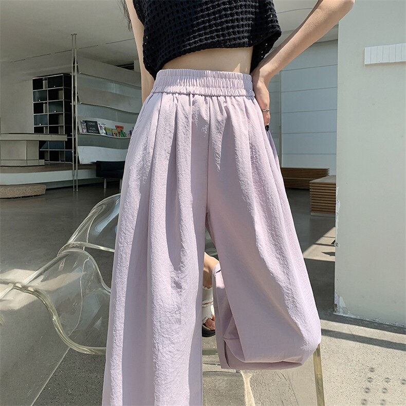 冰丝卷边九分阔腿裤女2024新款夏季百搭显瘦小个子高腰休闲裤,女装休闲裤,梦白服饰厂