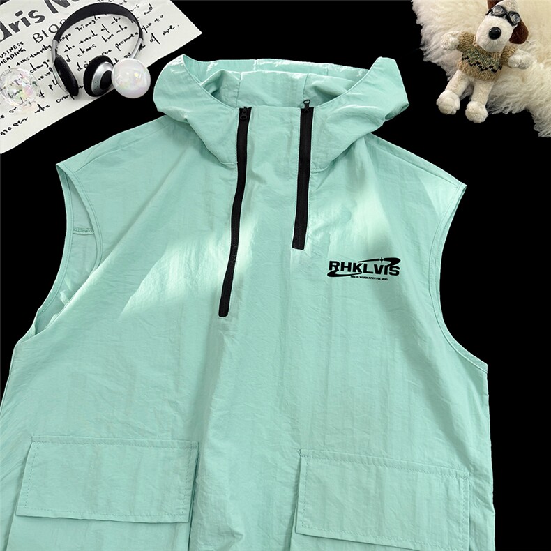 毛毯24夏款连帽坎肩袖大口袋背心TPT614601P40控68，男装背心/马甲，电商A268A