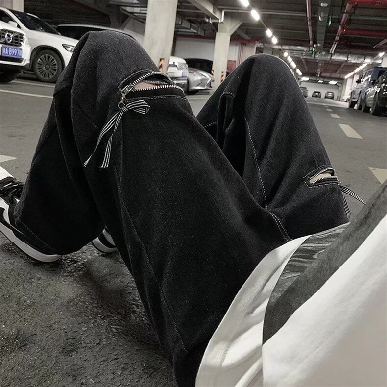 港风潮男秋季新款2024破洞牛仔裤嘻哈ins潮高街帅长裤RK2034-P39图片