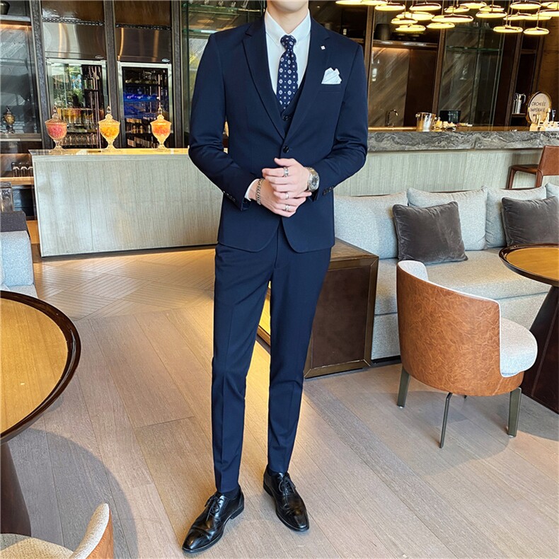 西服套装男士三件套商务职业正装小西装韩版修身伴郎新郎结婚礼服,男装西服套装,星座505-2（原电商A260-1)