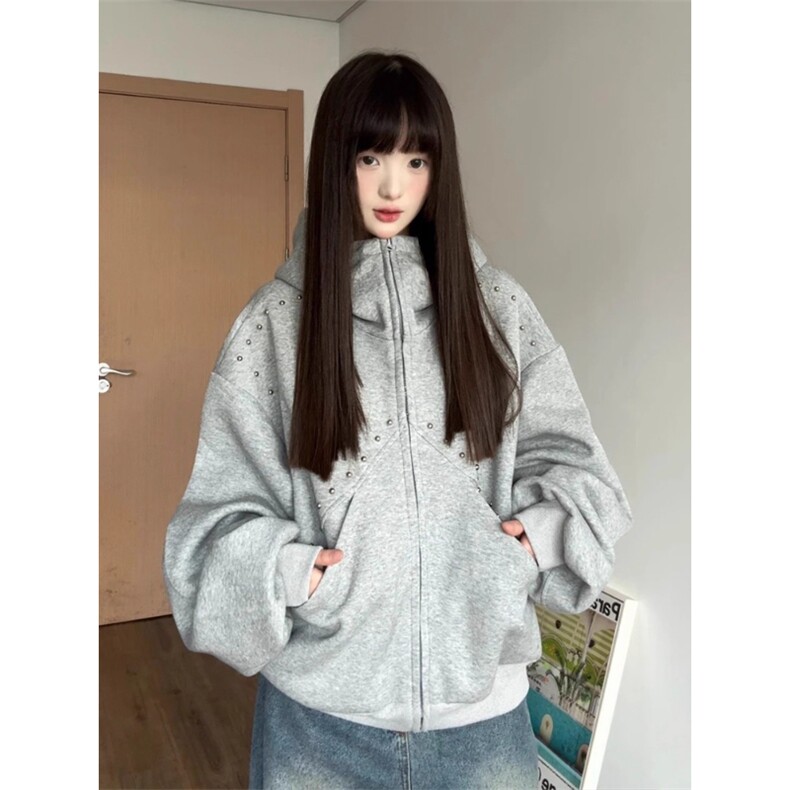 WE1954-P68小众铆钉拼接杜宾犬连帽开衫卫衣男女,男装卫衣,电商B323A